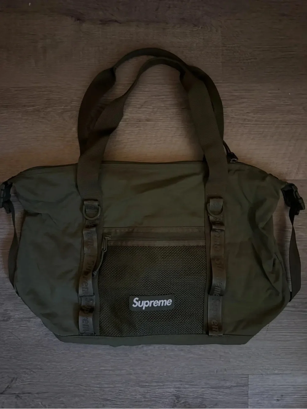 Supreme Olive Green Duffel Bag with Front Mesh Pocket